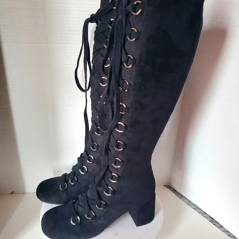 Jeffery Campbell Women's Aluma Black Microsuede Knee High Boots Size 6 - Picture 2 of 12